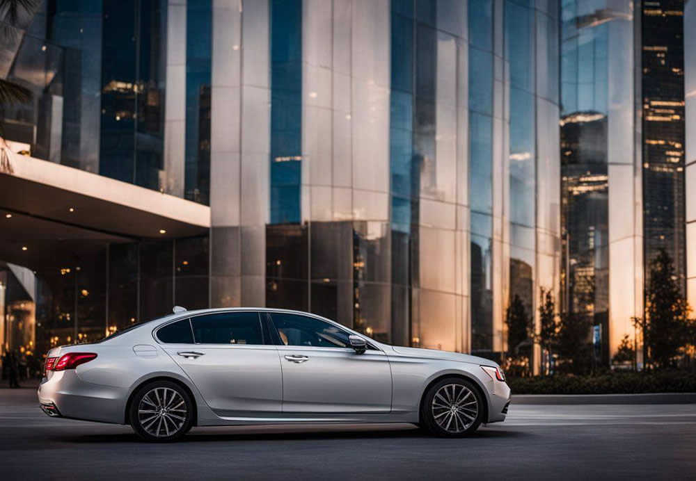 A car parked in front of a building